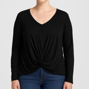H by Bordeaux Women’s Black Long Sleeve V-neck Twist-Front Top, size XL
